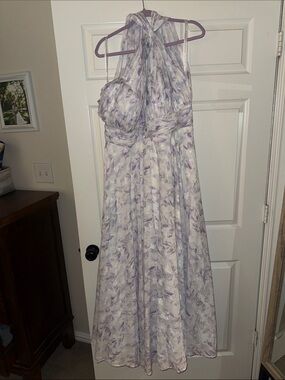 Lavender Floral Halter Evening Gown